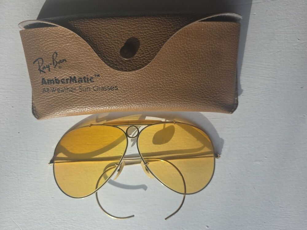 Vintage B&L Ray-Ban Ambermatic Outdoorsman Sunglasses Aviator Shooters 1970s EUC